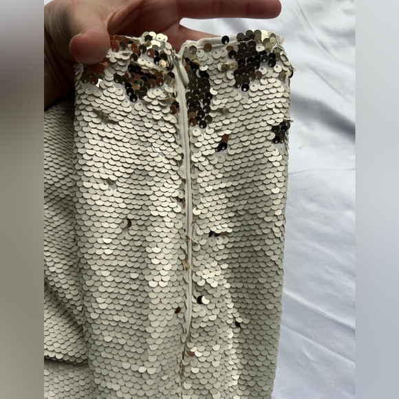 Chelsea & Violet Cream and Gold Flip Sequin Midi Skirt 10 - Picture 7 of 14
